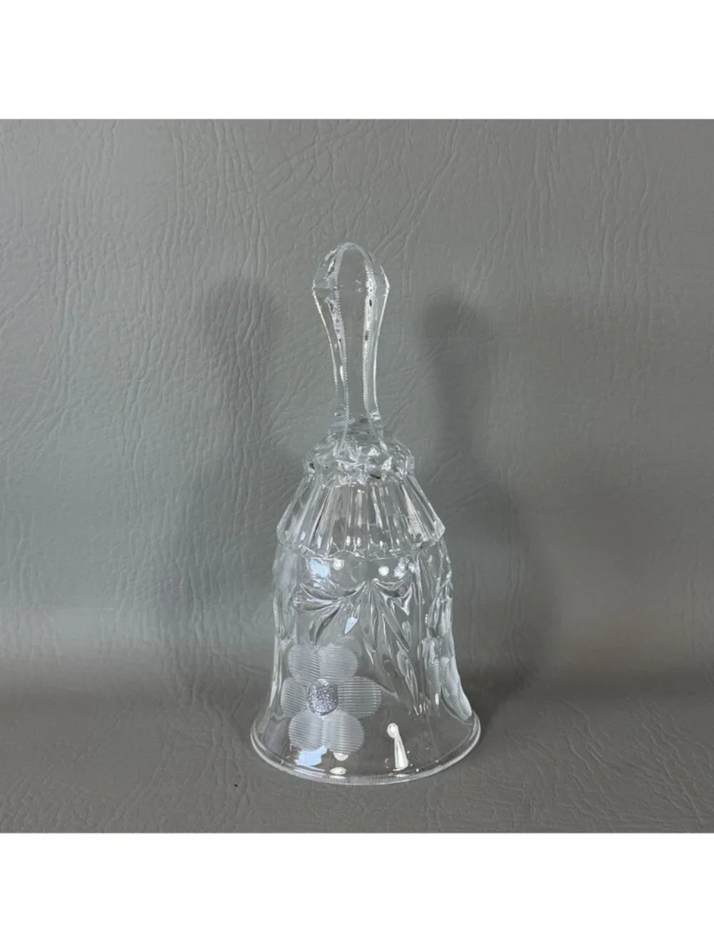 Vintage Clear Glass Dinner Bell Cut Pinwheel Frosted Floral Gray Etched Crystal